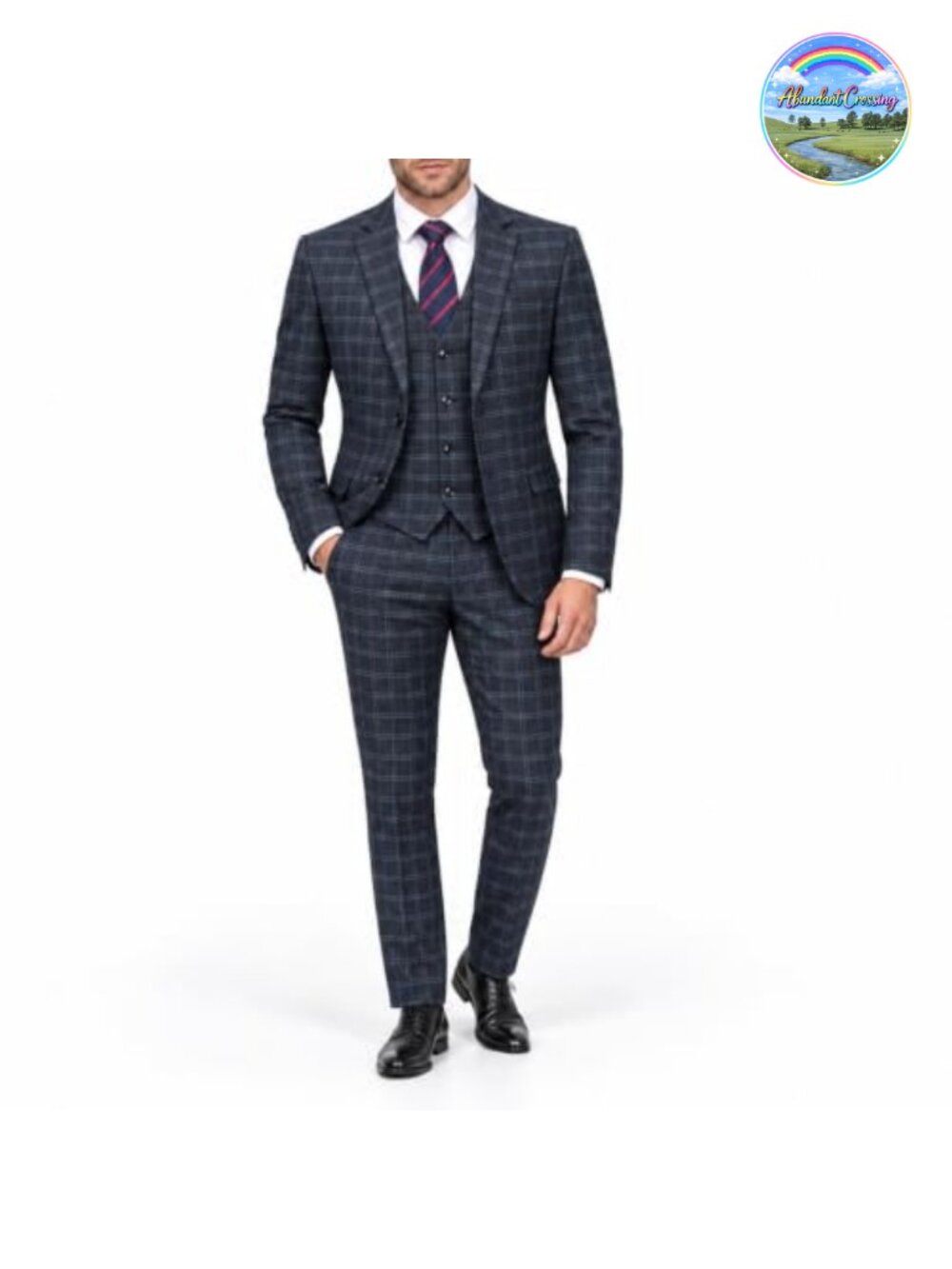 Men's 3-Piece Slim Fit Plaid Suit Set Blazer Vest Pants
